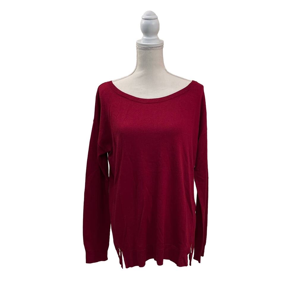 Banana Republic Large Red Sweater Zipper Side Detail Wool Blend EUC